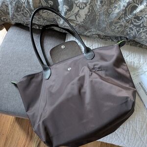 Longchamp Dark Brown Tote with Black Handles